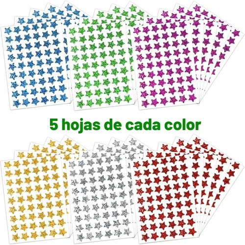 Miniatura 3 de Paquete de 1620 unidades, 6 colores, calcomanías holográficas pequeñas de estrella para recompensa de niños, tabla de comportamiento, suministros