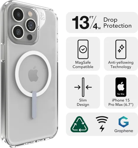 Miniatura 2 de ZAGG Crystal Palace Snap iPhone 15 Pro Max Funda transparente para teléfono - Protección contra caídas (13 pies/4m), funda MagSafe duradera