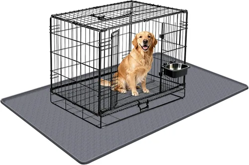 Miniatura 16 de Tapete de silicona para cama de perro, 34 x 22 pulgadas, tapete para jaulas de perro, alfombrilla para perrera con borde elevado, lavable