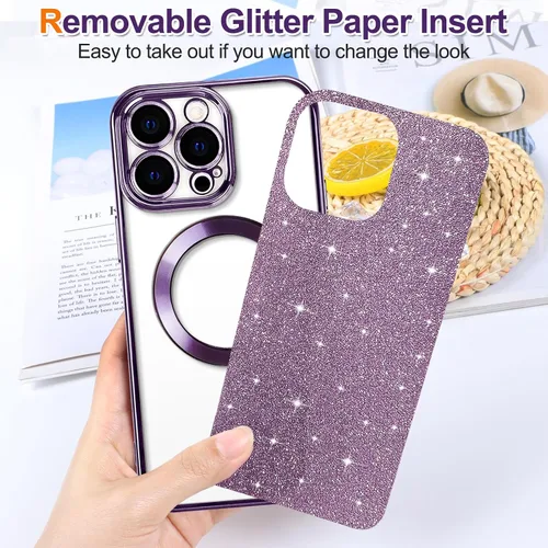 Miniatura 2 de Hython Funda para iPhone 13 Pro Max con purpurina, fundas magnéticas transparentes para teléfono con protector de lente de cámara