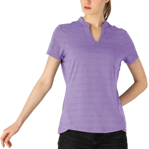 Miniatura 72 de Gopune Polo de golf con cuello en V para mujer, sin cuello, manga corta, ligera, de secado rápido, camisetas de tenis para correr