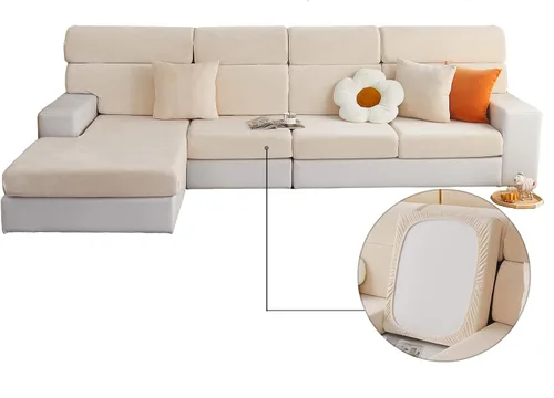 Miniatura 15 de Fundas de cojín de terciopelo para sofá, funda de cojín de alta elasticidad universal para sofá de 4/3/2/1 plazas, protector de muebles Beige
