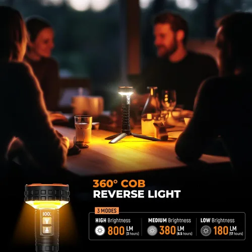 Miniatura 3 de ELESALL Linterna, linterna LED recargable de 5000 lúmenes con pantalla digital, 8 modos e impermeable IPX4 linterna EDC con base magnética