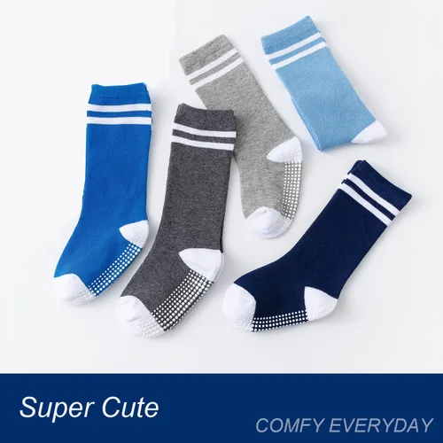 Miniatura 5 de EPEIUS Calcetines altos hasta la rodilla con agarre antideslizante, calcetines de tubo para niños y niñas, paquete de 5