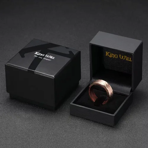 Miniatura 6 de King Will Anillo de carburo de tungsteno negro oro rosa plata oro de 0.315in con agujero interior incrustado de madera martillada, textura plana