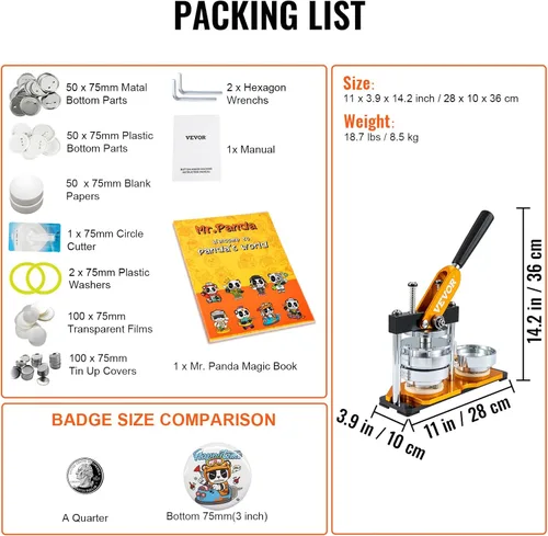 Miniatura 7 de VEVOR Máquina para hacer botones, 2.953 in (3 pulgadas), kit de prensa para perforar insignias, regalos para niños, suministros de fabricación