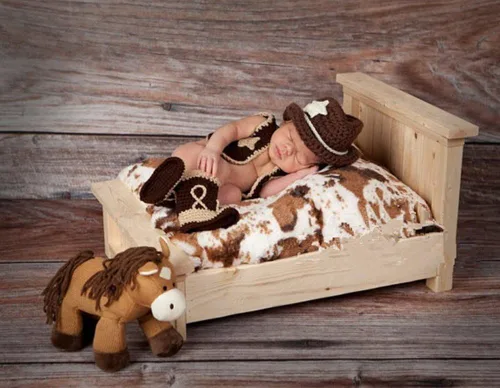Miniatura 2 de Pinbo® Conjunto de vaquero de ganchillo para bebés recién nacidos, gorro, chaleco, botas, disfraz