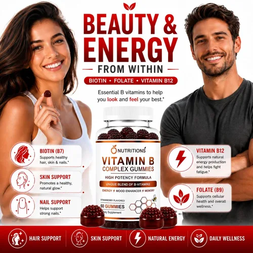 Miniatura 6 de O NUTRITIONS Gomitas veganas de complejo de vitamina B con vitamina B12, B7 como biotina, B6, B3 como niacina, B5, B6, B8, B9 como folato