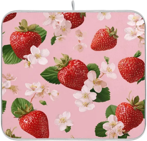 Miniatura 66 de Tapete de secado de platos de primavera naranja con flor de amapola para encimera de cocina, tapete escurridor absorbente de microfibra, tapete