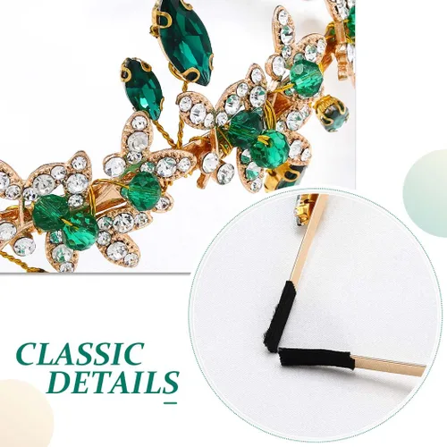 Miniatura 6 de JEAIRTS Diadema de diamantes de imitación verde esmeralda, accesorios para el cabello para mujer
