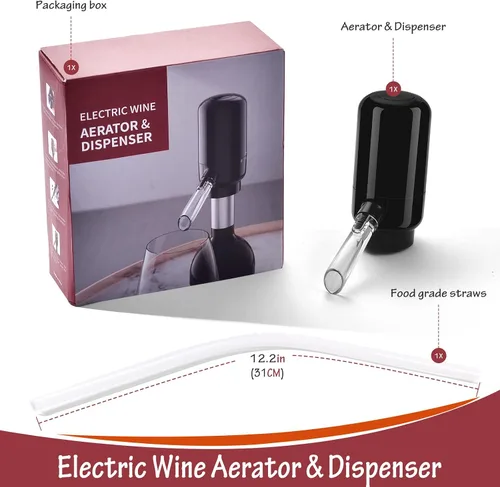 Miniatura 2 de BLUBYEES Aireador eléctrico de vino, máquina dispensadora de vino portátil de un solo botón y decantador de vino, filtro automático