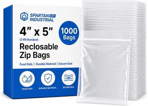 Spartan Industrial - Bolsas de polietileno de plástico transparente con cierre de 4 x 5 pulgadas (1000 unidades) de 2 mil con cierre resellable y
