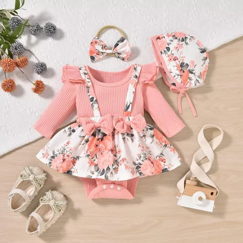 Miniatura 51 de Unutiylo Ropa de bebé recién nacida prematura con tirantes, traje de otoño e invierno, traje de manga larga con volantes
