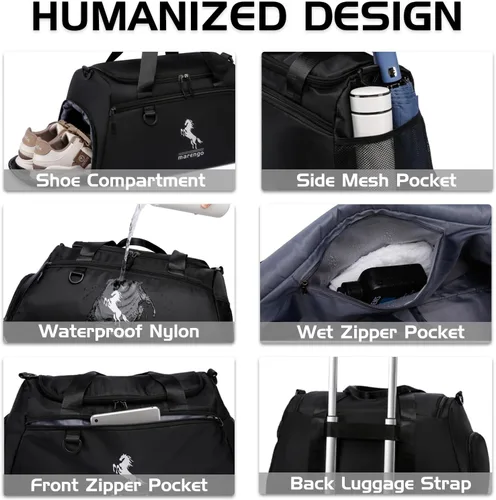 Miniatura 2 de Marengo Bolsa de gimnasio para hombres y mujeres, bolsa de gimnasio pequeña de 37 litros con compartimento para zapatos y húmedos, mochila de viaje