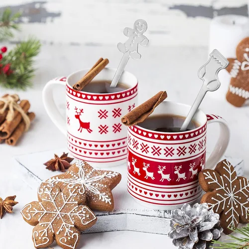 Miniatura 3 de Skyley Juego de 32 cucharas de Navidad para agitar, chocolate caliente, acero inoxidable, café, té, sopa, postre para bebidas, mezcla, batido, 4