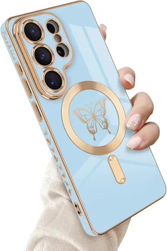 Miniatura 11 de Newseego Funda magnética para Samsung Galaxy S21 Plus 5G, bonita funda de lujo con borde chapado de mariposa para mujeres, niñas y hombres, TPU