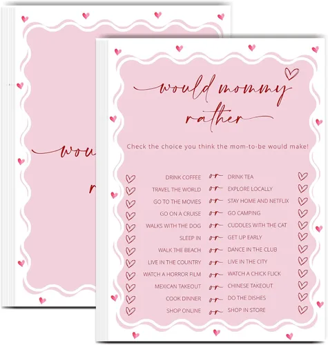 Miniatura 10 de Tarjetas de juego de peleas familiares para baby shower con tarjeta de respuesta, juegos de baby shower rosa para 30 invitados, tarjetas