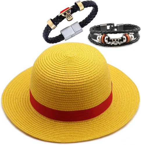 TFYU - Pulseras Luffy con sombrero de paja pequeño, para verano, viajes al aire libre, cosplay, anime, joyería, One P. Pegatinas 23 piezas