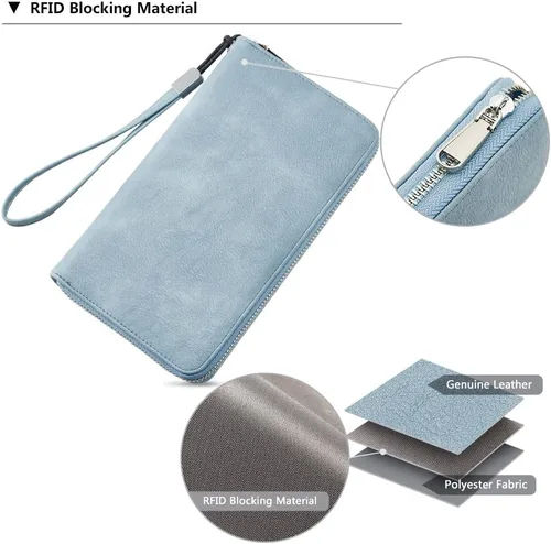 Miniatura 5 de BOSTANTEN - Carteras de cuero para mujer, bloqueo de identificación por radio frecuencia (RFID), cierre de cremallera alrededor, tarjetero, cartera