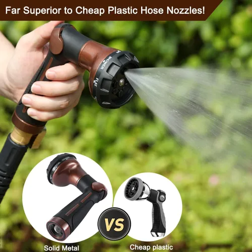 Miniatura 5 de FANHAO Boquilla de manguera de jardín, rociador de manguera de agua de metal 100% resistente con 8 patrones de pulverización, boquilla de agua