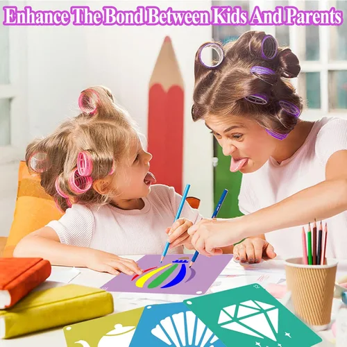 Miniatura 6 de LanMa 30 plantillas de dibujo para niños y niñas, plantillas coloridas de pintura de plástico de 8 x 8 pulgadas, tiza para acera