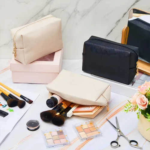 Miniatura 6 de 24 bolsas de maquillaje a granel de piel sintética para cosméticos, bolsa de maquillaje, bolsa de cosméticos lisa, bolsas de aseo impermeables