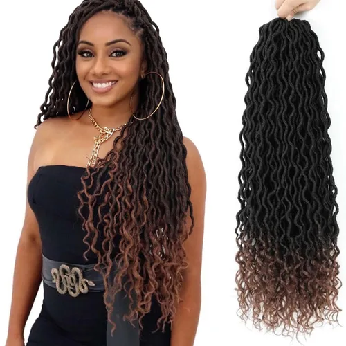 Miniatura 75 de Trenzas postizas Goddess, 6 paquetes de 18 pulgadas, cabello lacio, trenzado con ganchillo, para mujeres negras, trenzas postizas ombre con puntas