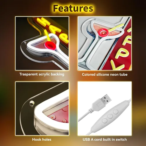 Miniatura 7 de Letreros de neón de hora feliz atenuables LED retro para bar, club, pub, fiesta, letrero de neón con alimentación USB para cueva de hombres, regalos