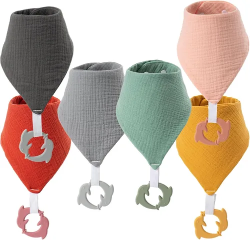 Miniatura 8 de Baberos de dentición para bebé, paquete de 6 con mordedor acoplable, 100% algodón orgánico, baberos súper absorbentes y suaves