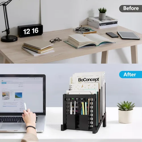 Miniatura 5 de Organizador de archivos para escritorio con caja de almacenamiento y gancho, organizador de archivos de escritorio inclinado con soporte vertical
