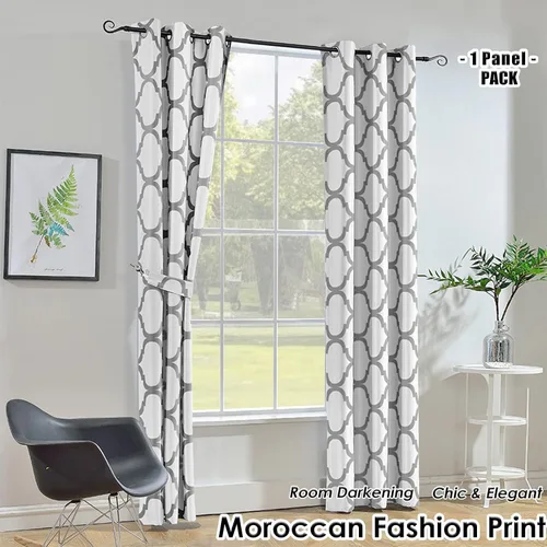 Miniatura 2 de Melodieux Cortina Marroquí de Moda para Oscurecer la Habitación y Bloquear la Luz con Ojales para Sala de Estar/Dormitorio, 42 por 96 Pulgadas