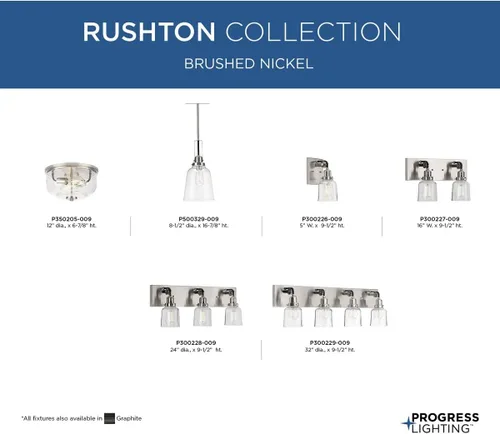 Miniatura 15 de Progress Lighting Rushton Collection - Lámpara de tocador de baño de cristal transparente (1 lámpara), níquel cepillado