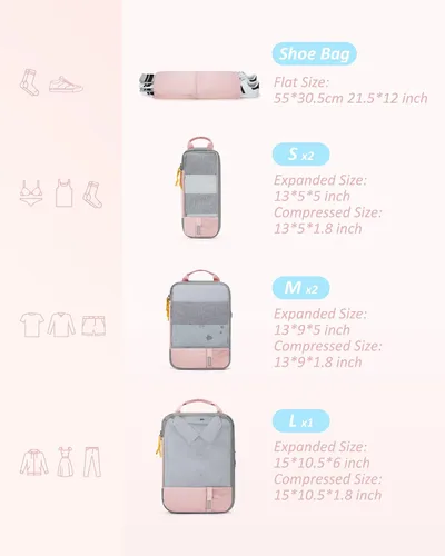 Miniatura 5 de BAGSMART - Juego de 6 cubos de compresión para maletas, juego de 6, 4 y 2, cubos organizadores de viaje, juego de bolsas expandibles, organizadores