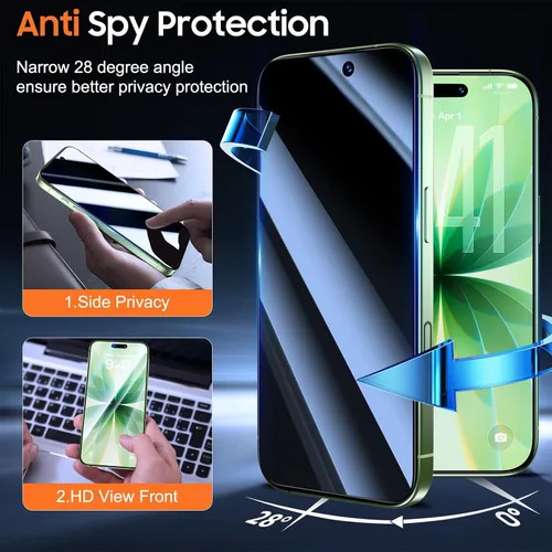Miniatura 2 de UniqueMe Paquete de 2 protectores de pantalla de privacidad para iPhone 16 Pro/iPhone 17, [grado militar inastillable y dureza 9H+] Pantalla de Negro