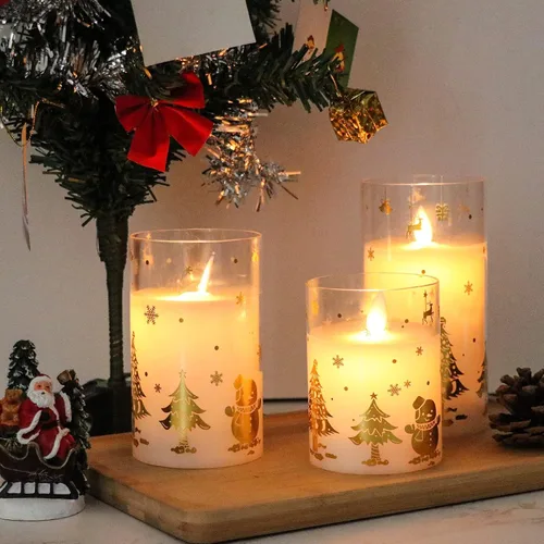 Miniatura 4 de Velas de Navidad sin llama que funcionan con pilas, control remoto y temporizador parpadeante, velas LED de pilar de cristal, mecha móvil, cera