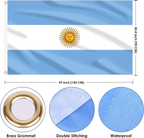 Miniatura 2 de AhfuLife Bandera argentina de 3 x 5 pies, grandes banderas nacionales argentinas para exteriores, doble cara con ojales de latón para decoraciones
