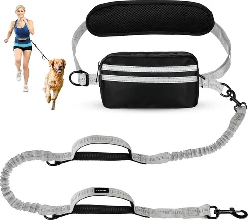 Miniatura 21 de Correa de perro manos libres con bolsa, correa elástica retráctil con dobles asas acolchadas, correas de perro con elástico para cachorros medianos