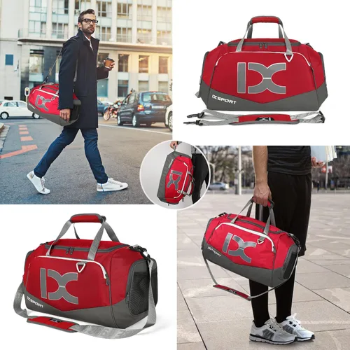 Miniatura 5 de INOXTO Bolsa de deporte de fitness con compartimento para zapatos impermeable bolsa de viaje para mujeres y hombres Rojo