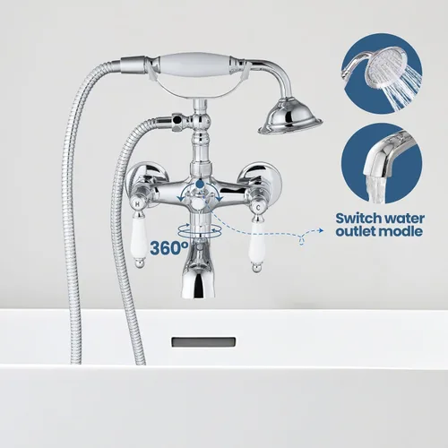 Miniatura 2 de Airuida Grifo de bañera de montaje en pared con pulverizador de mano para teléfono, mezclador doble de calor y frío, manijas de palanca, juego