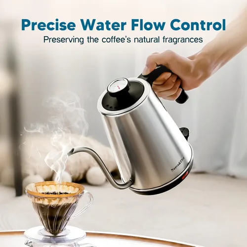Miniatura 2 de Nueve&Five Hervidor Eléctrico de Cuello de Cisne con Termómetro, Hervidor de Té Eléctrico 1L con Apagado Automático, Hervidor de Agua Caliente