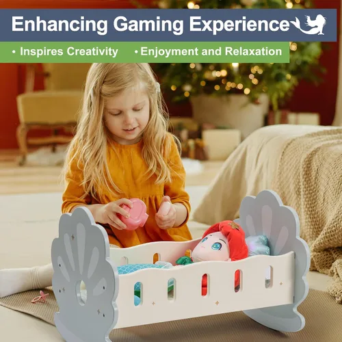 Miniatura 2 de ROBOTIME Cuna Mecedora de Madera para Muñecas, Juguetes de Cama para Muñecas de Niña, Cuna de Juguete para Muñecas de Bebé, Cuna para Muñecas de Azul