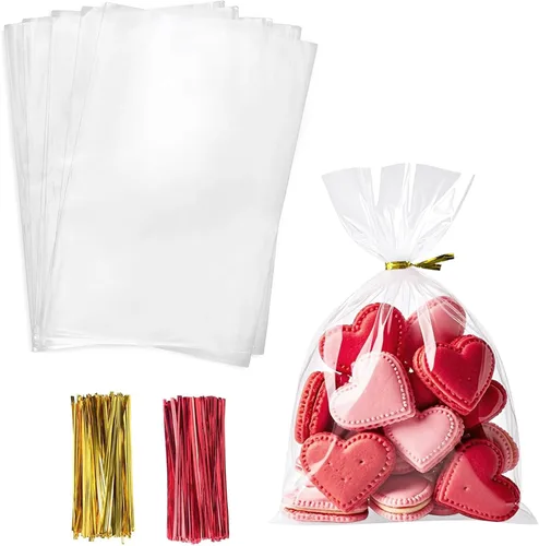 Miniatura 18 de Morepack Bolsas de celofán, 6 x 12 pulgadas, 200 bolsas de celofán con lazos para amarrarlas, de plástico, para poner postres, pastelería, dulces