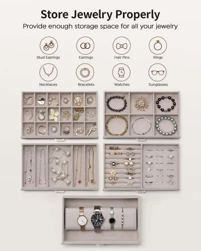 Miniatura 2 de Vlando Joyero grande de 6 niveles para mujer, organizador de joyas grande con espejo, joyero para cajón, collar, anillo, pulsera y reloj, regalo