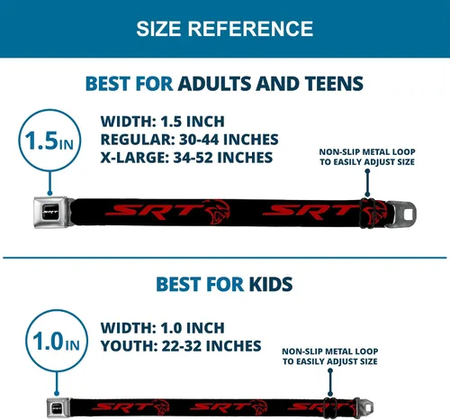 Miniatura 7 de Buckle-Down Cinturón de seguridad para hombre Viper SRT Hellcat Kids, Dodger Logo cAzul NegroRojo, 1.0" Ancho - 20-36 pulgadas