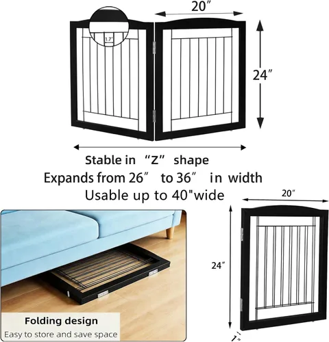 Miniatura 7 de ZJSF Puerta plegable independiente para perros para casa, puerta de madera extra ancha para cachorros, escaleras, puertas para mascotas, valla alta