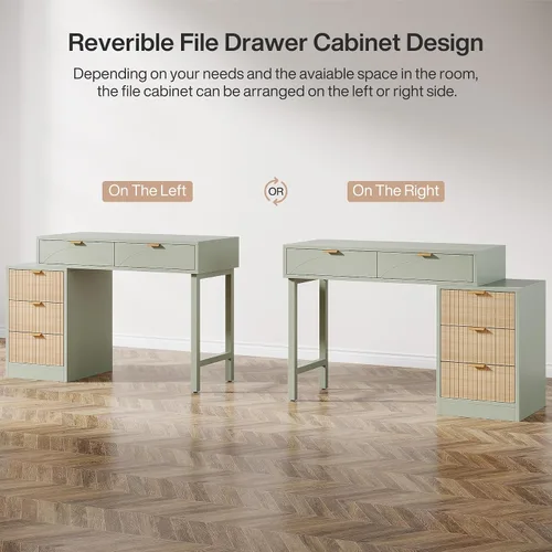 Miniatura 6 de Tribesigns Escritorio para computadora con 5 cajones, escritorio pequeño reversible con almacenamiento, mesa de estudio de madera moderna, estación