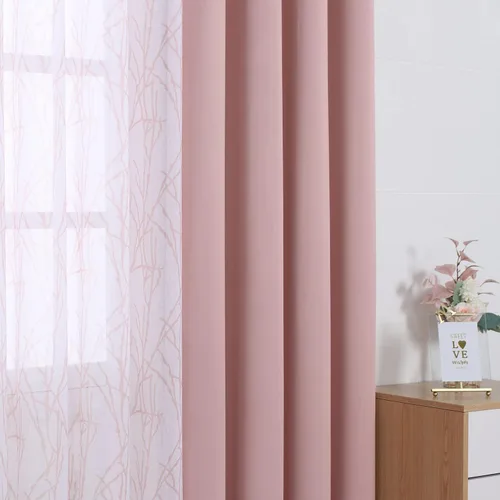 Miniatura 6 de BONZER Cortinas para Mezclar y Combinar - 2 Piezas de Cortinas Transparentes con Estampado de Ramas y 2 Piezas de Cortinas Opacas para Dormitorio