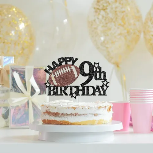 Miniatura 4 de Decoración para pastel de cumpleaños de 9º cumpleaños de fútbol – Decoración de fiesta de cumpleaños temática de fútbol/deporte para niños