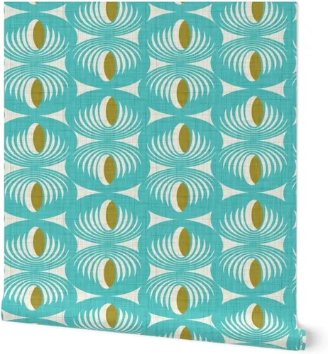 Spoonflower Papel tapiz autoadhesivo para despegar y pegar, diseño geométrico moderno de mediados de siglo, color verde aguamarina, papel tapiz