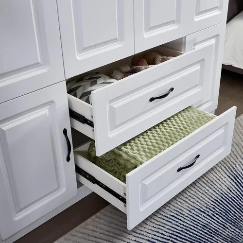 Miniatura 6 de Armario Armario Armario: Armario grande de madera blanca para dormitorio, armario de madera con 4 puertas, 2 cajones, armario alto con estantes y 2